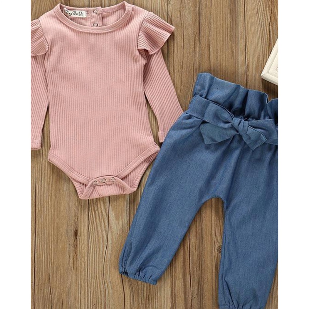 Pink ruffle onesie and pant